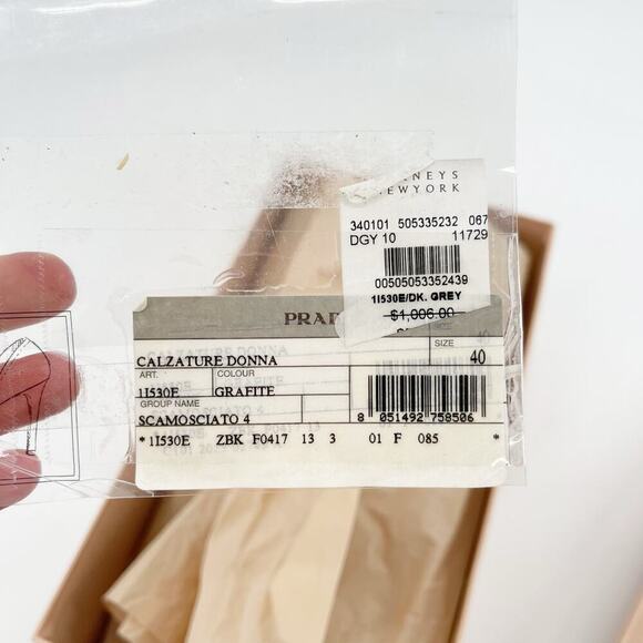 Prada IT 40 Graphite Suede D’Orsay Pumps with Oversized Buckle New with Box - Picture 13 of 13